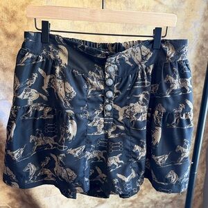 Black Equestrian Print shorts with Silver Concho Buttons